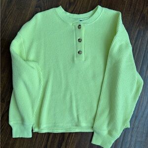 Old Navy Bright Lime Waffle Knit Henley Top